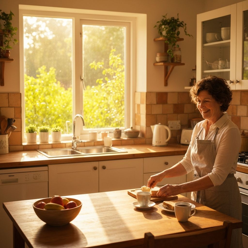 Escena de rutina matutina en cocina familiar